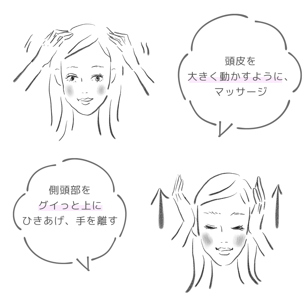 頭皮を大きく動かす